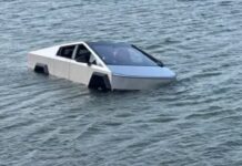 Tesla Cybertruck afunda em lago durante teste de “modo aquático” Tesla Cybertruck afunda em lago durante teste de “modo aquático”