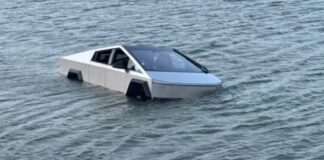 Tesla Cybertruck afunda em lago durante teste de “modo aquático”