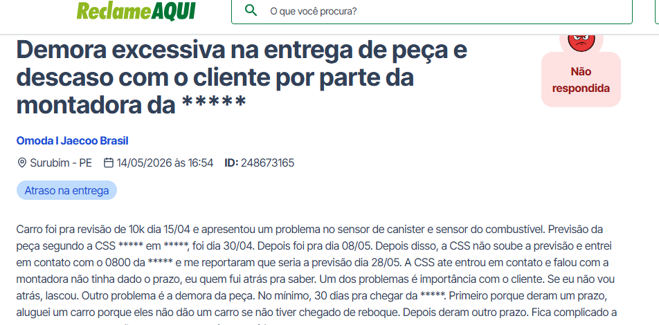 Crise na Omoda e Jaecoo? Consumidores relatam problemas no Reclame Aqui