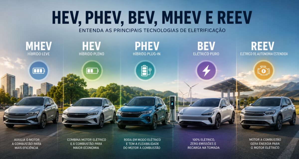 HEV, PHEV, BEV, MHEV e REEV: quais as diferenças?