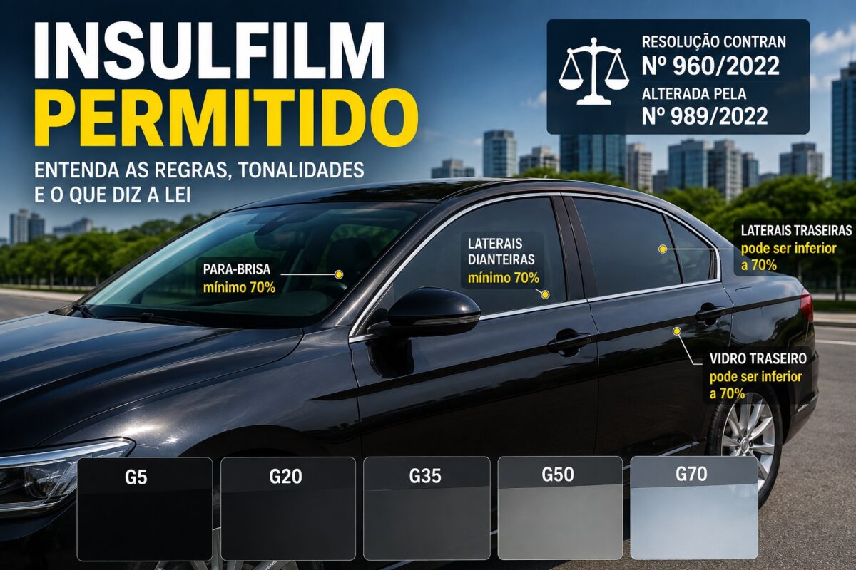 Insulfilm permitido: qual película pode usar no carro, limites, multa e regras do Contran