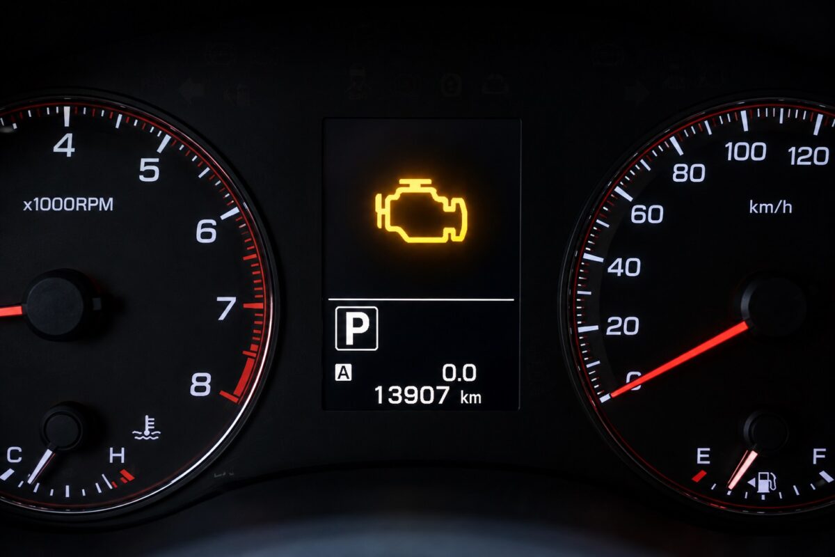Luz da injeção eletrônica acesa no painel do carro.
