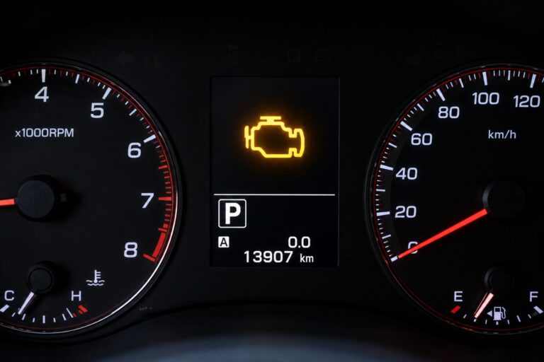 Luz da injeção eletrônica acesa no painel do carro.