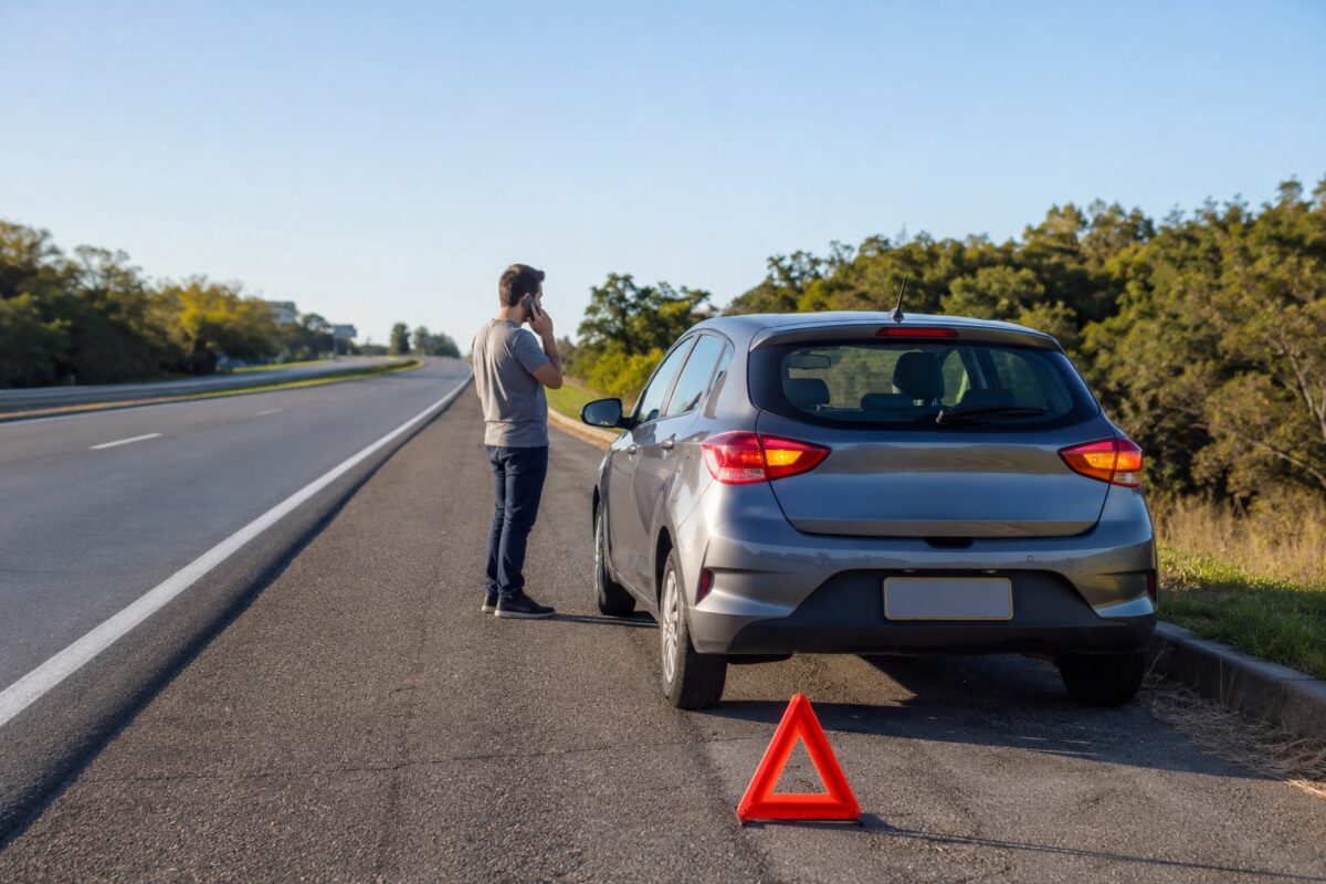Carro parado no acostamento após pane seca por falta de combustível