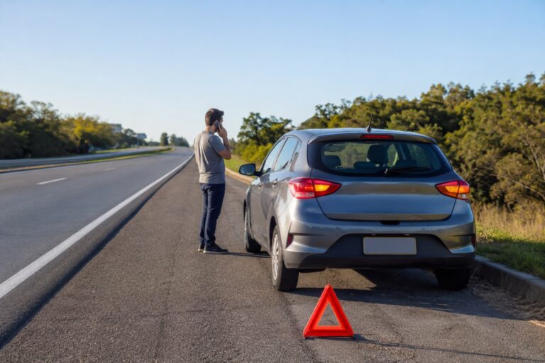Carro parado no acostamento após pane seca por falta de combustível