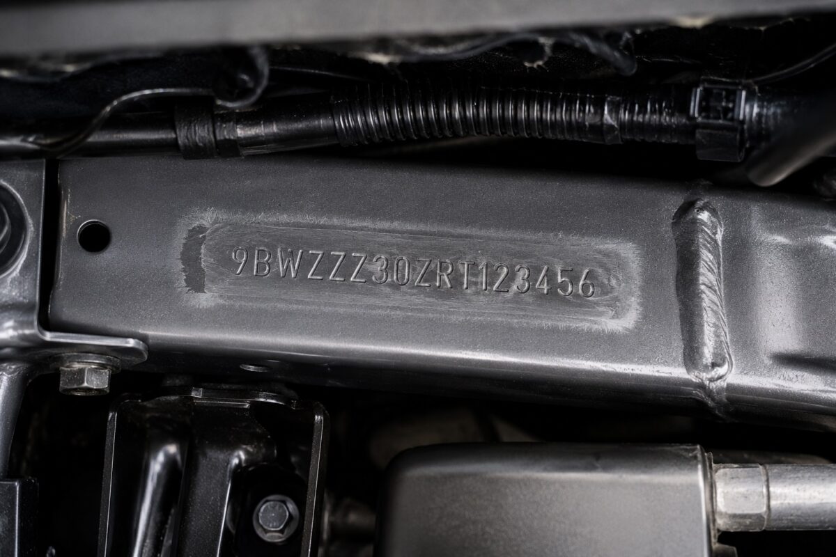 Número do chassi do carro gravado na estrutura do veículo