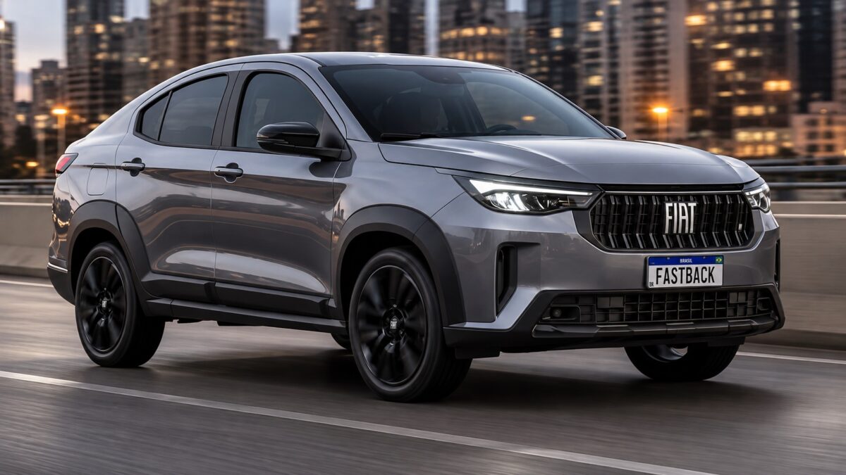 Fiat Fastback 2027 cinza em movimento
