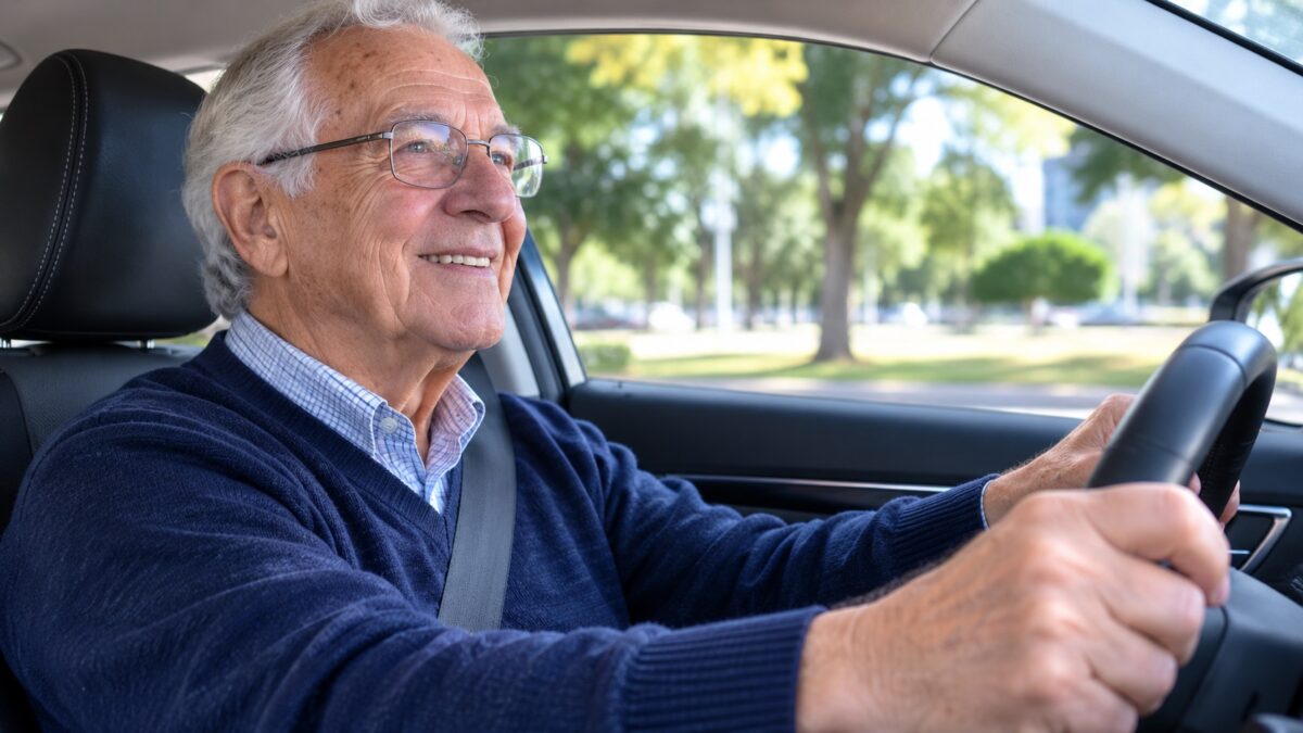 Motorista idoso dirigindo carro após os 70 anos
