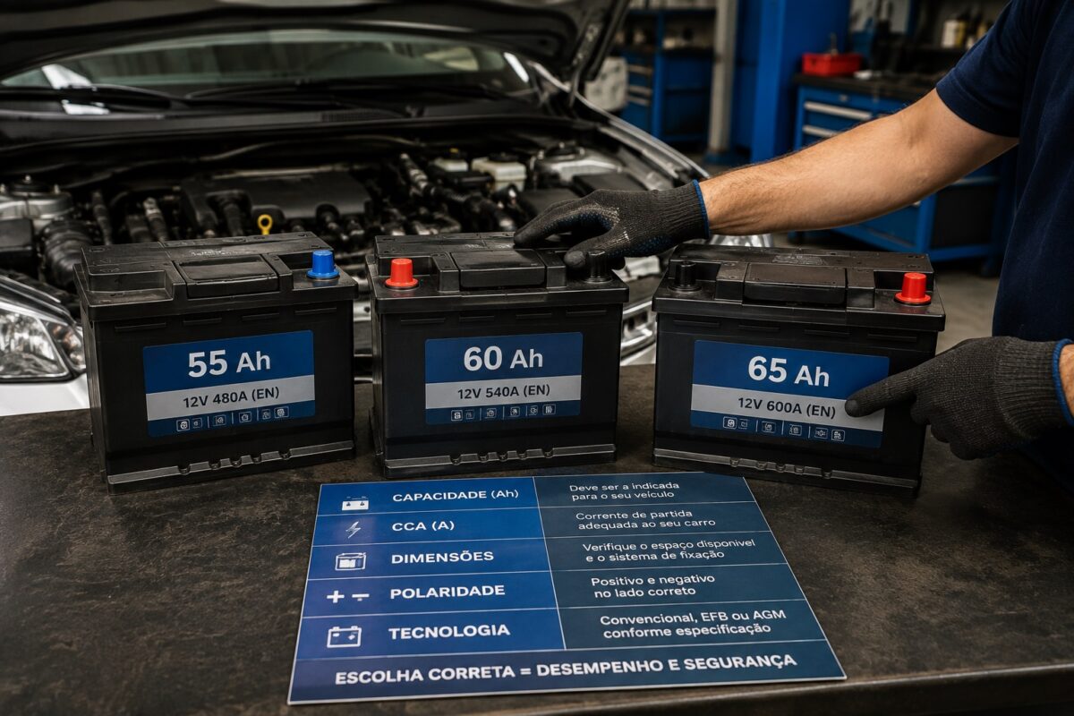 Comparação de baterias automotivas para escolher a capacidade correta