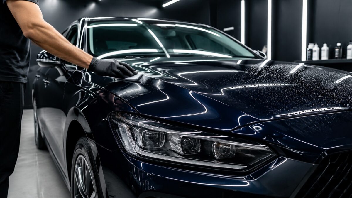 Aplicação de vitrificação automotiva no capô do carro