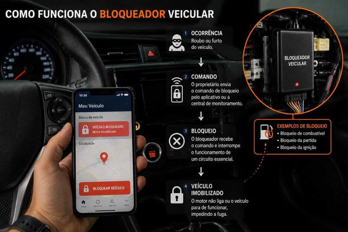 Funcionamento do bloqueador veicular com comando pelo celular