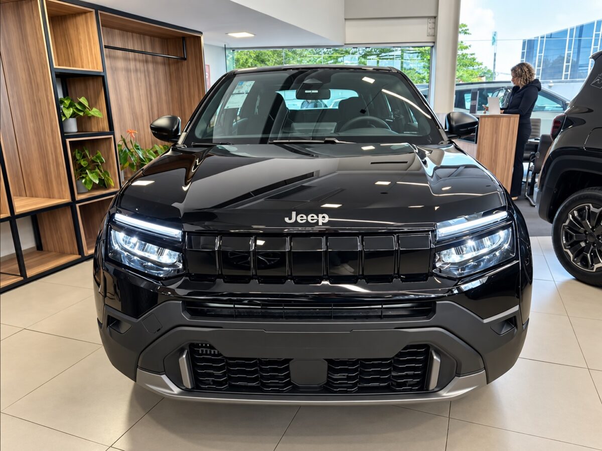 Jeep Avenger Altitude preto visto de frente em concessionária