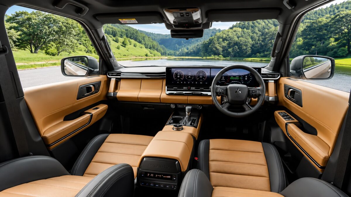 Interior do novo Mitsubishi Pajero 2027 com painel digital