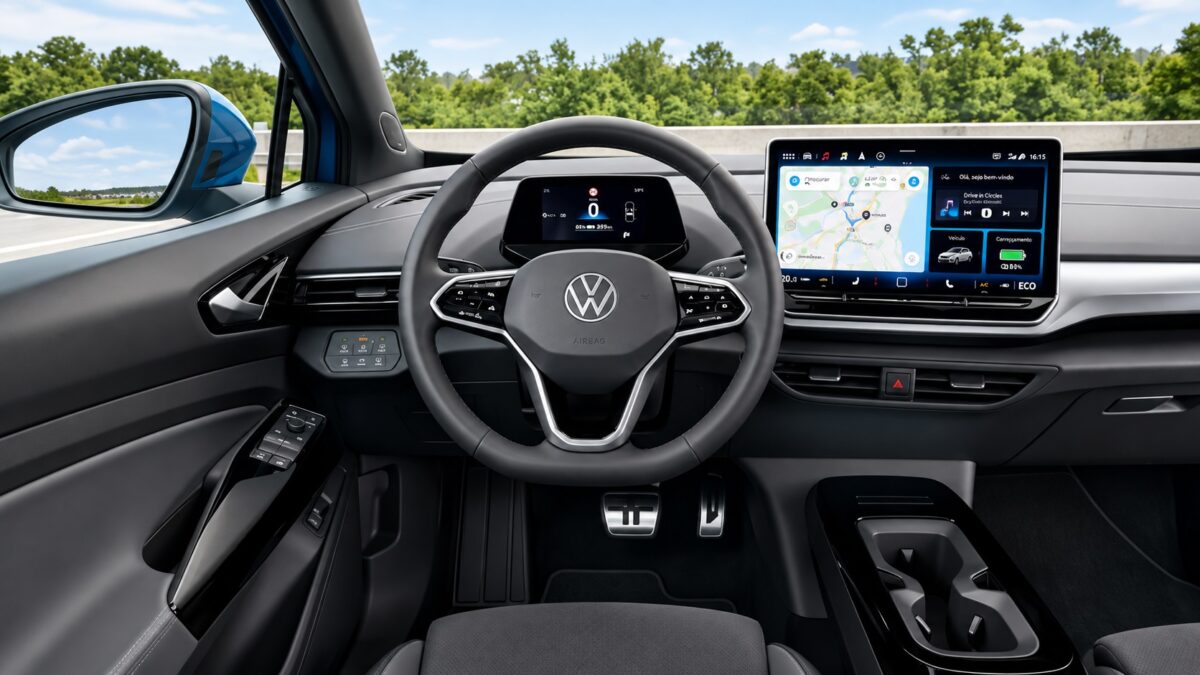 Interior do Volkswagen ID.4 Pro com central multimídia