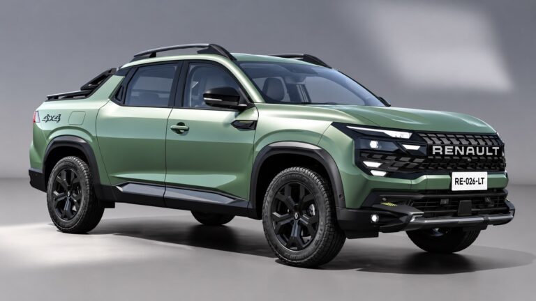 Renault Niagara 2027 Outsider 4x4 verde vista de frente em estúdio